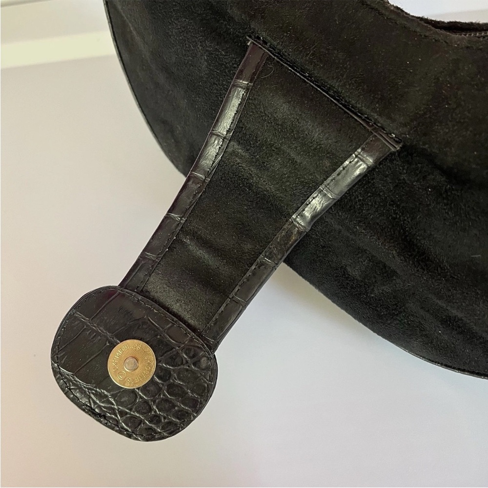 Fetish By Eve Black Suede Frame Handbag Top Zip Short Handle Gold Hardware Rare - Picture 10 of 12